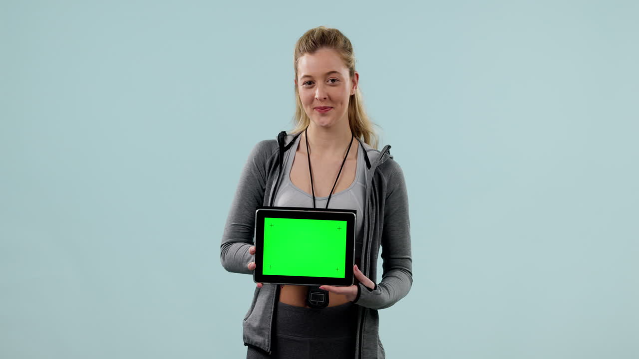Tablet med grøn skærm, studiefitness