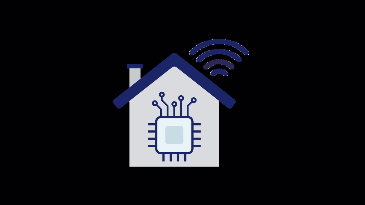 Icona Animata di Casa Intelligente con Chip Integrato e Segnale Wireless