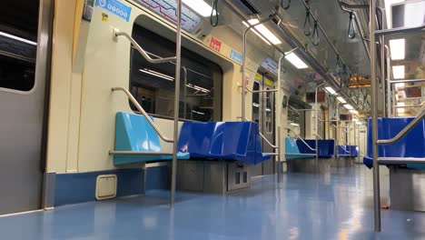 empty subway train in movement as lights pass by - covid days