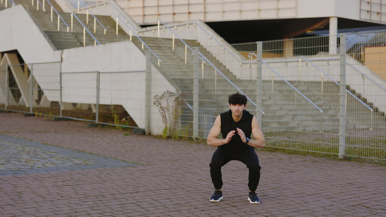 Man Jumping Jacks Outdoors