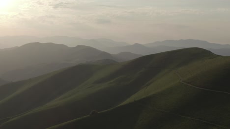 Green-mountains-of-Iraty-on-sunny-and-misty-day,-Biarritz-in-France