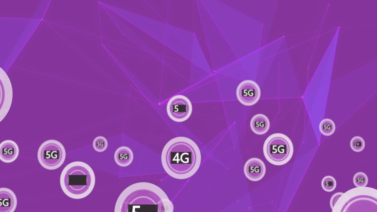 animación de la red de conexiones con texto 5g sobre formas