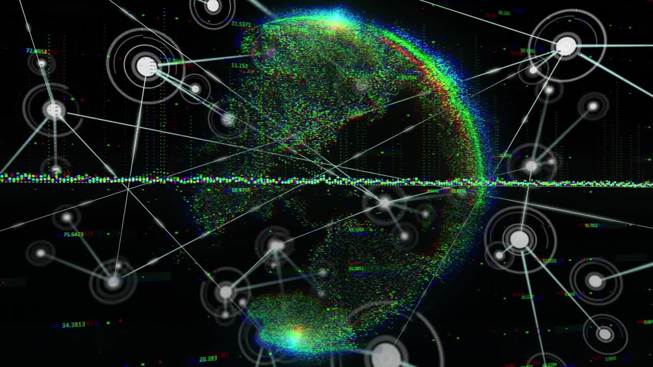 Animation af et netværk af forbindelser over en roterende globus
