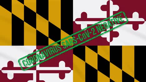 maryland us state swaying flag with green stamp of freedom from coronavirus, loop