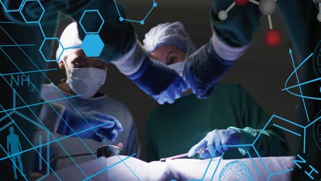 animación de la fórmula química sobre diversos médicos en el hospital