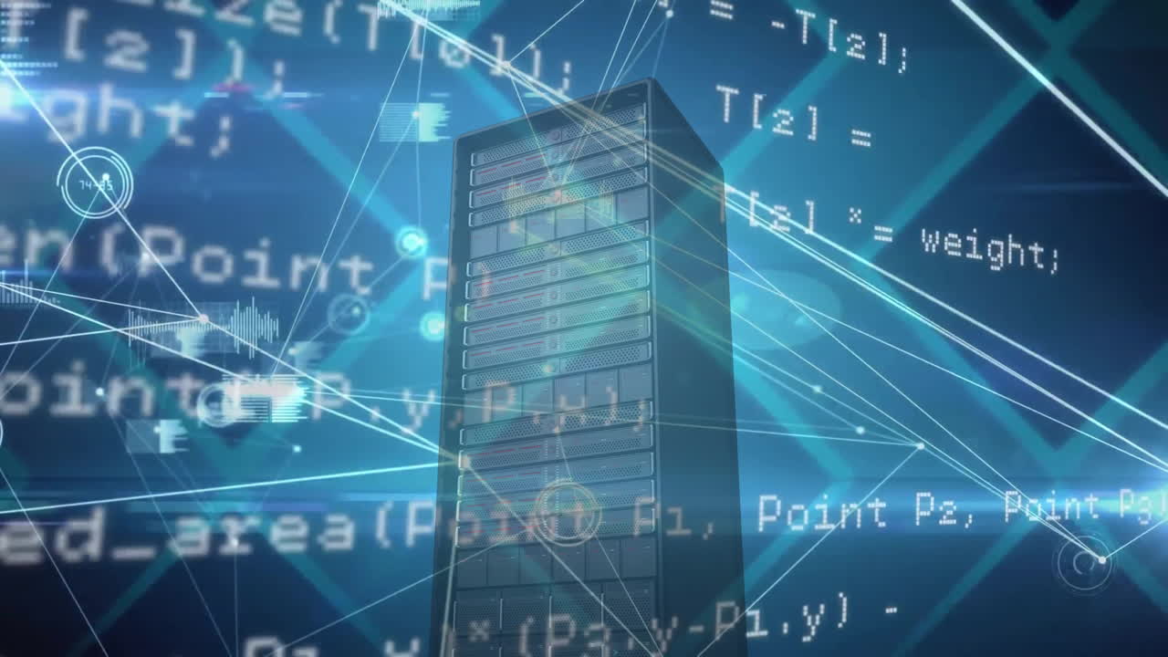 animação do processamento de dados financeiros através de um servidor informático