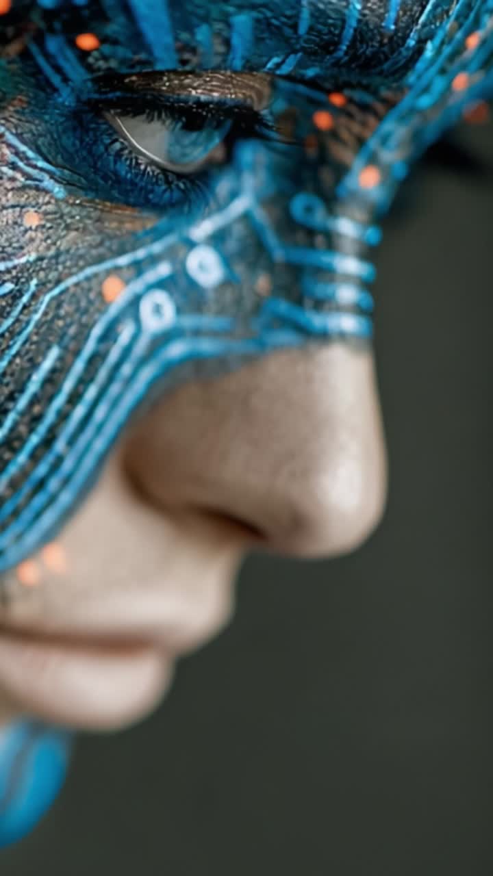 A Deep Dive into Futuristic Face Art: Exploring Cybernetic Beauty in Detail through a Striking Portrait That Captures High-Tech Elements and Artistic Expression