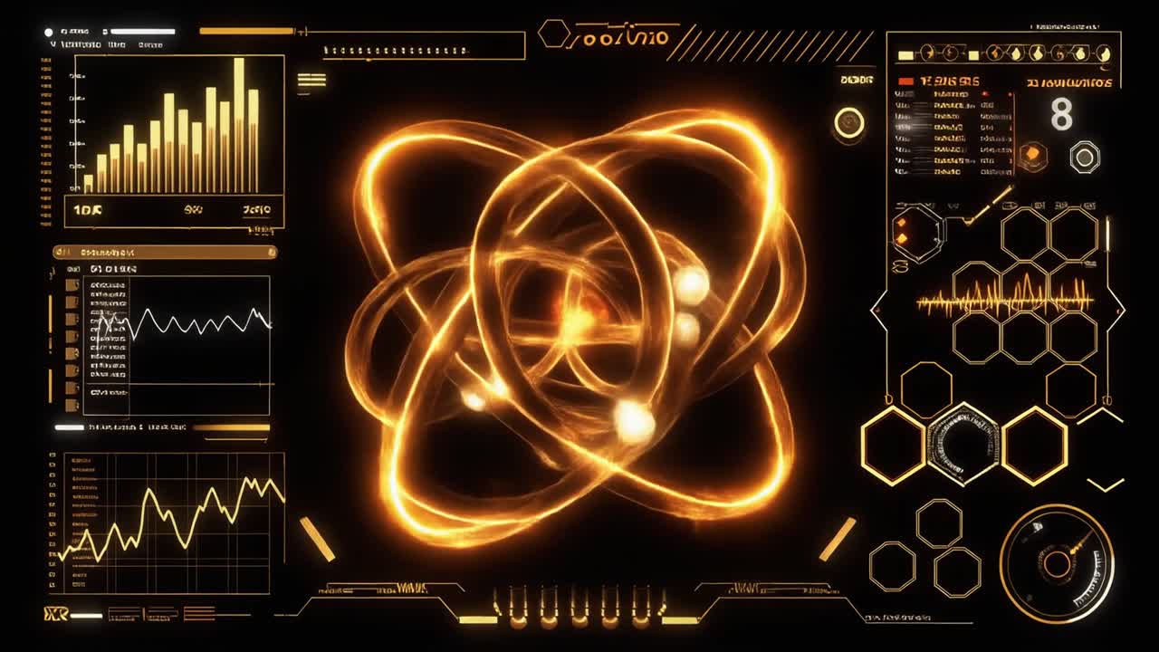 Glowing Atomic Structure on Futuristic Digital Interface