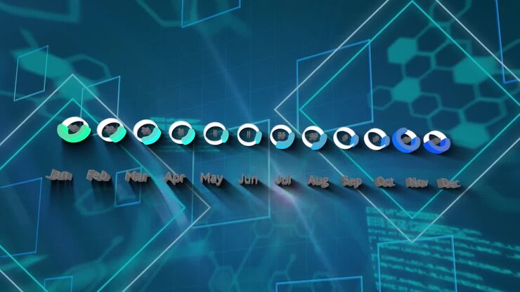 Animation of data processing over blue background