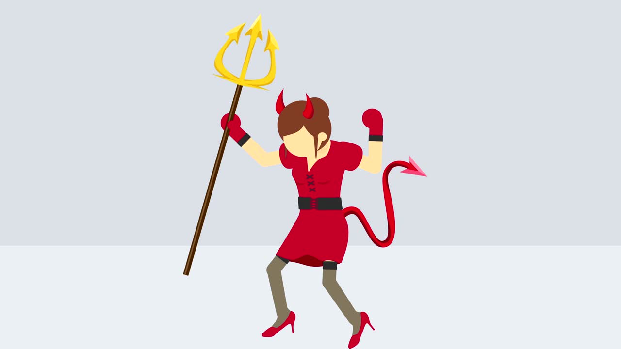 Spooky devil illustration. Business character. Boss. Cosplay. Pitchfork & horn. Abstract loop animation.