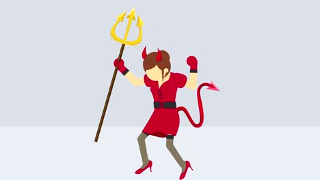 ilustración del diablo espeluznante. personaje de negocios. jefe. cosplay. horquilla y cuerno. animación de bucle abstracto.