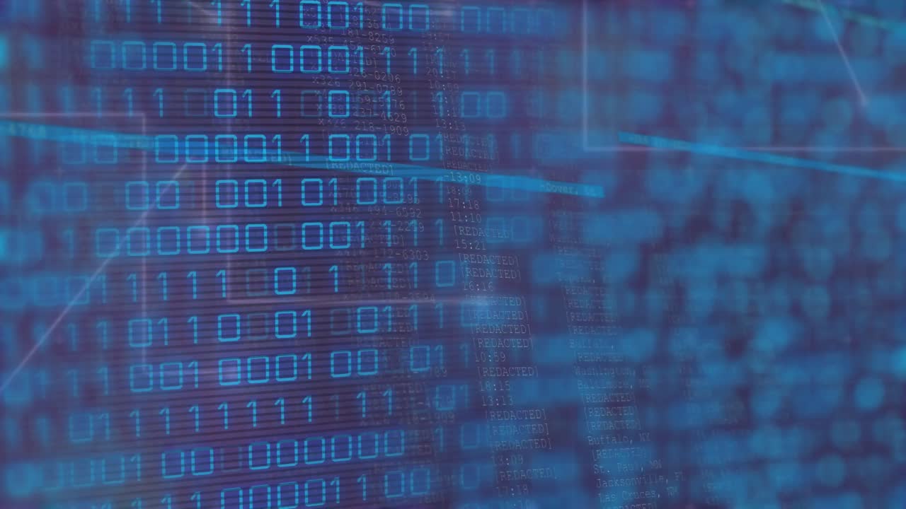 animación de procesamiento de datos de codificación binaria sobre números cambiantes y placa de circuitos de computadora