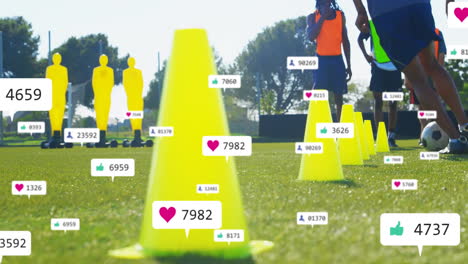 animation of digital data processing over diverse football players on field