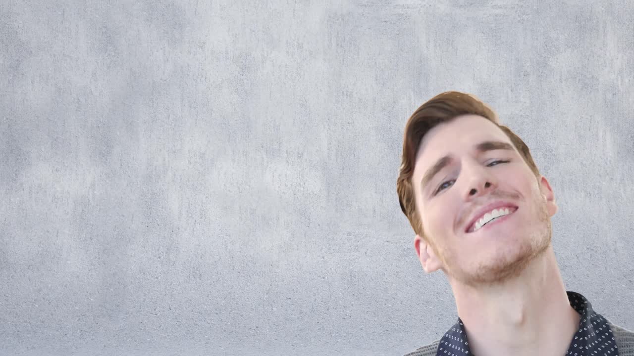 회색 배경의 복사 공간에 대한 놀라운 백인 남자의 애니메이션