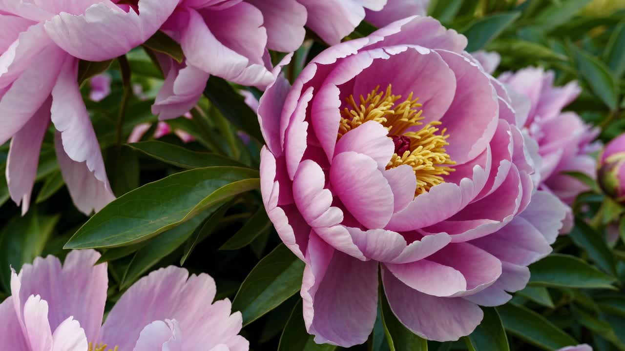 Video ravvicinato di peonie rosa in fiore, che cattura petali delicati e colori vivaci.