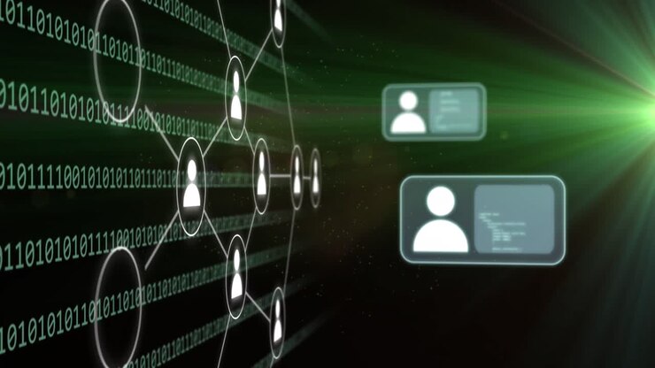 Animation of connections and binary coding data processing