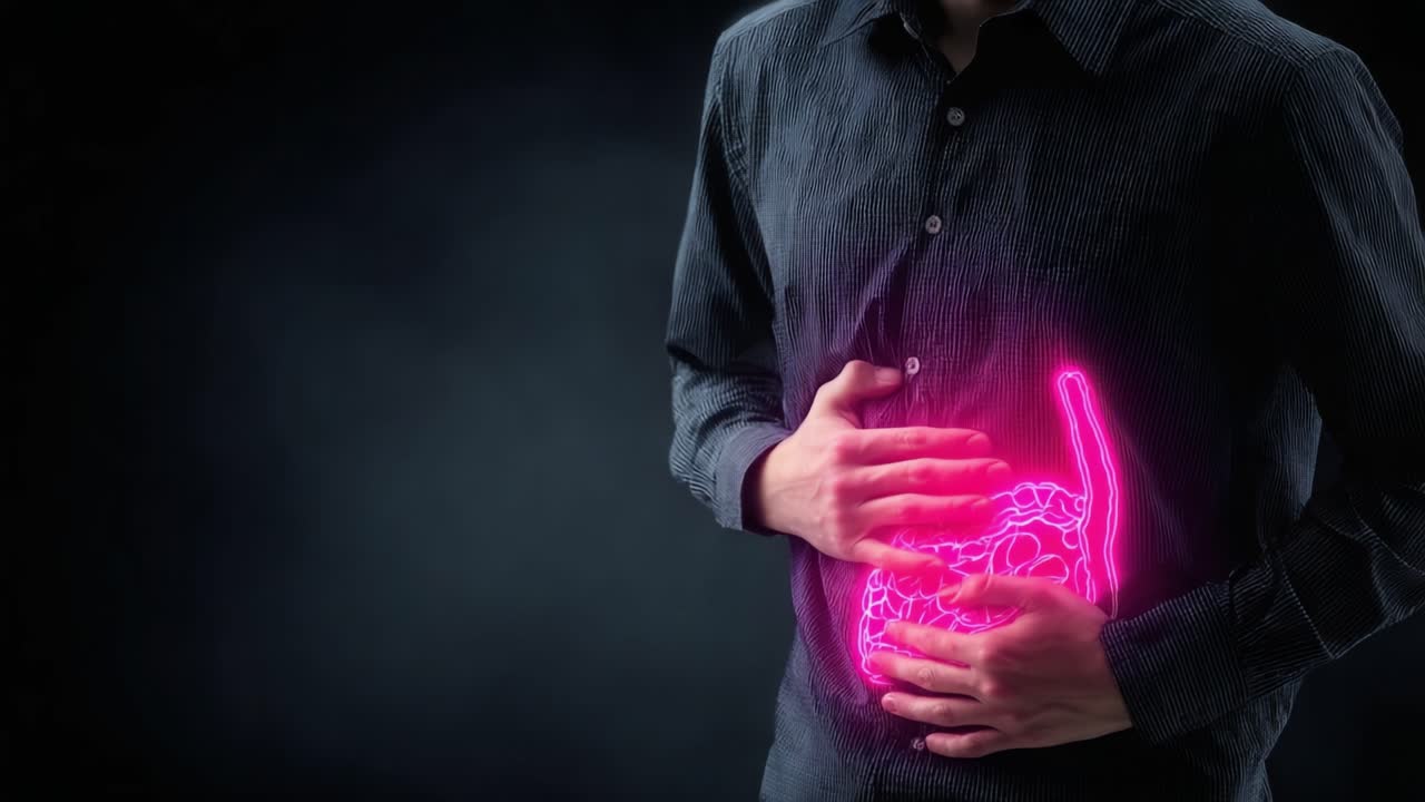 Understanding Digestive Health: The Human Anatomy of the Stomach Illustrated with Glowing Visuals to Enhance Awareness of Internal Functionality and Well-being