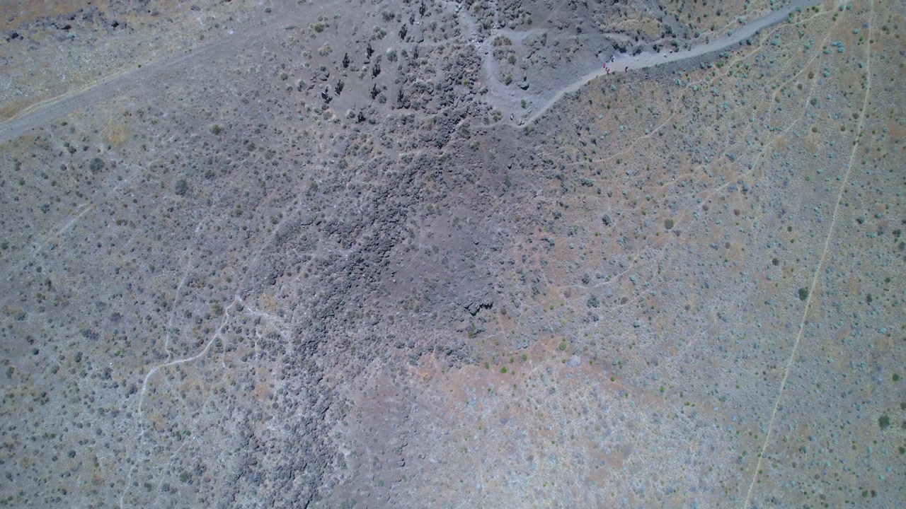 Aerial straight down drone view of Wild Horses Monument at the Columbia River Gorge in Central Washington