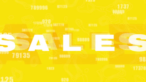 animación de la palabra ventas en letras blancas y números móviles en un color cambiante