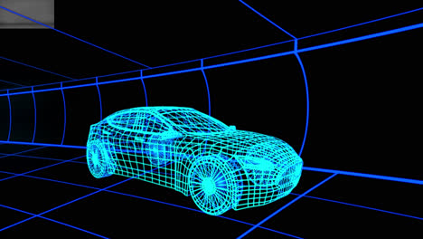 animación de un coche digital sobre un fondo negro