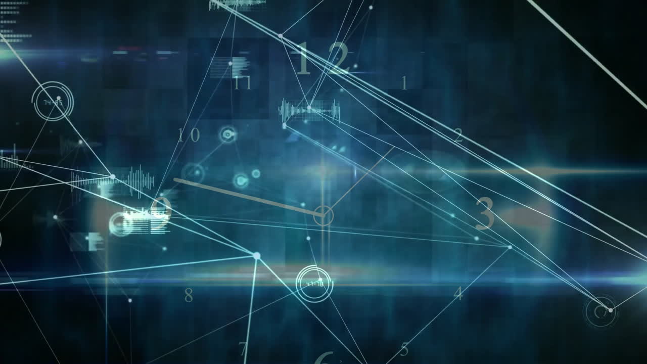 Network of connections and data processing animation over abstract blue background