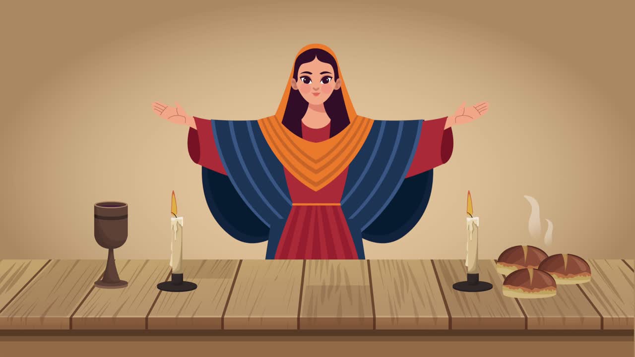 la virgen maría con el vestido rojo