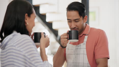 happy couple, laugh and conversation with drink