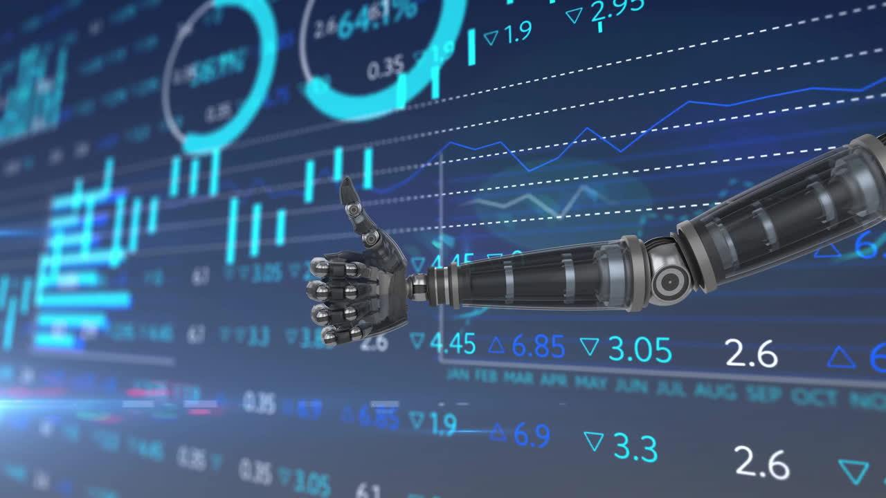 Animation of data processing and diagrams over robotic arm