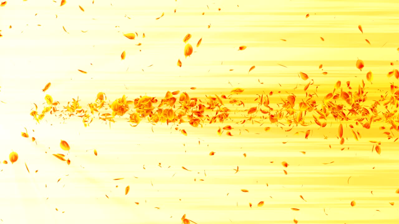 노란 잎의 소용돌이, 계절 잎의 나선형 반이는 입자, 춤추는 잎, 다채로운 자연 터널 루프 애니메이션.