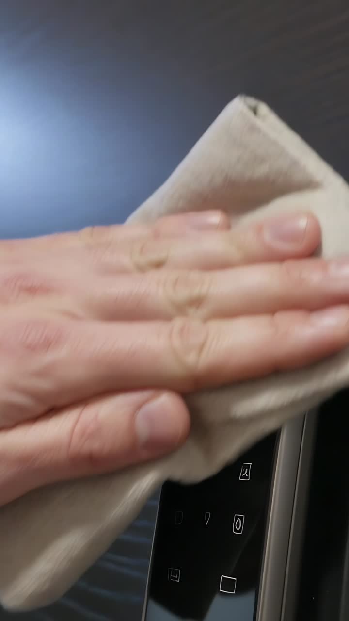 Hand Wiping and Cleaning a Microwave Control Panel