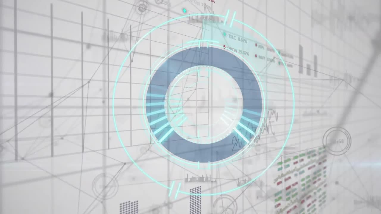 Animation of scope scanning over financial data processing on white background