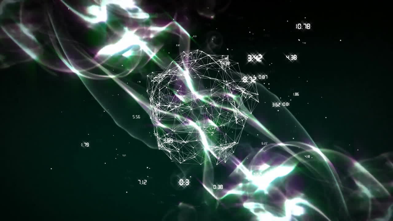 추상적인 신경망과 데이터 포인트 애니메이션이 어두운 배경 위에 있습니다.