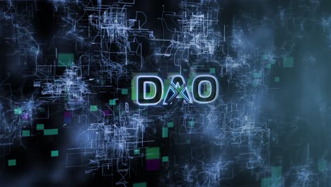 dao concept text reveal animation with digital abstract background 3d rendering for web 3, blockchain, metaverse, cryptocurrency