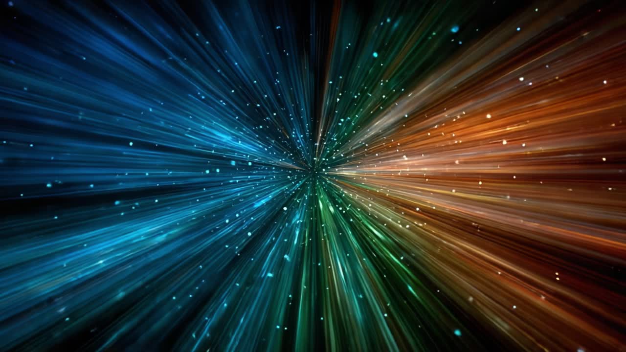 A mesmerizing burst of colorful light streams radiating outward, representing the dynamic essence of energy and movement in a cosmic-like environment