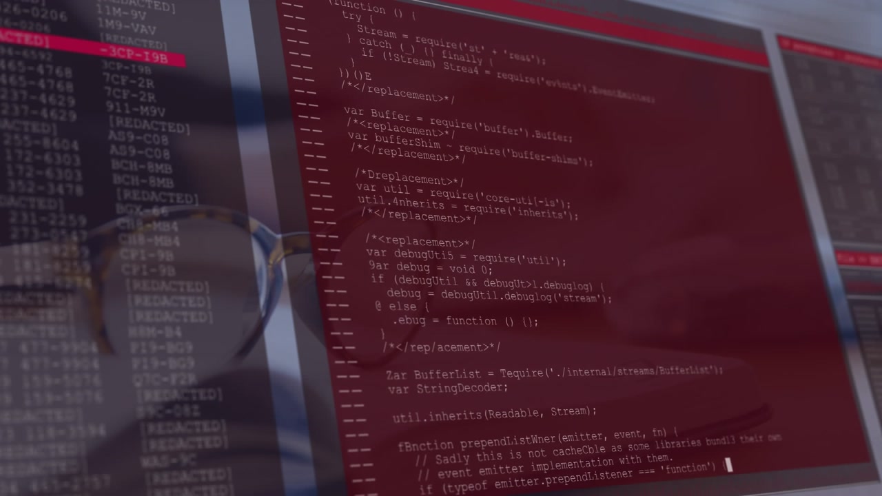 Animation of data processing against close up of glasses over open book on wooden table