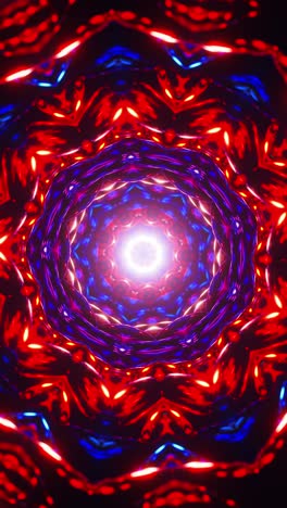 red and blue circular light pattern. kaleidoscope vj loop vertical