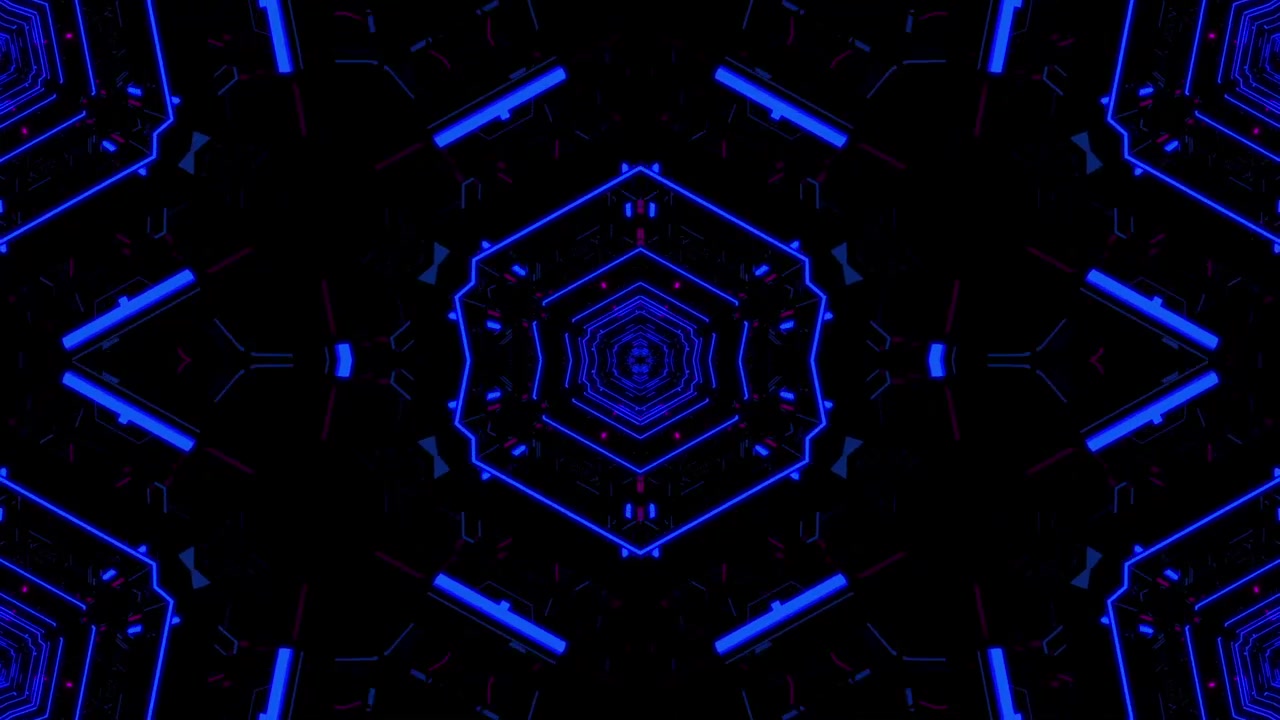 Abstract Neon Geometric Pattern with Pulsing Blue and Pink Lights