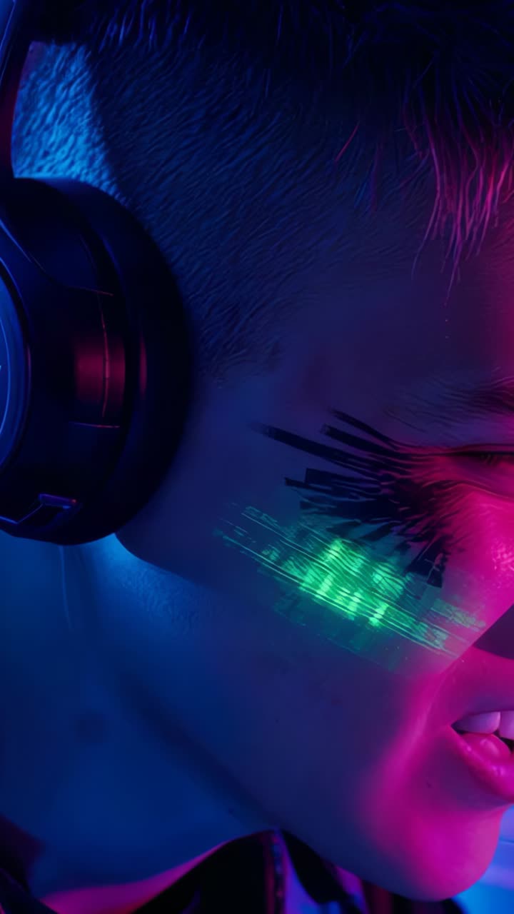 Vertical video: Pulsing brush gliding across face in studio revealing strokes and mist, copy space