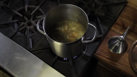 stock pot on stove in farmhouse kitchen