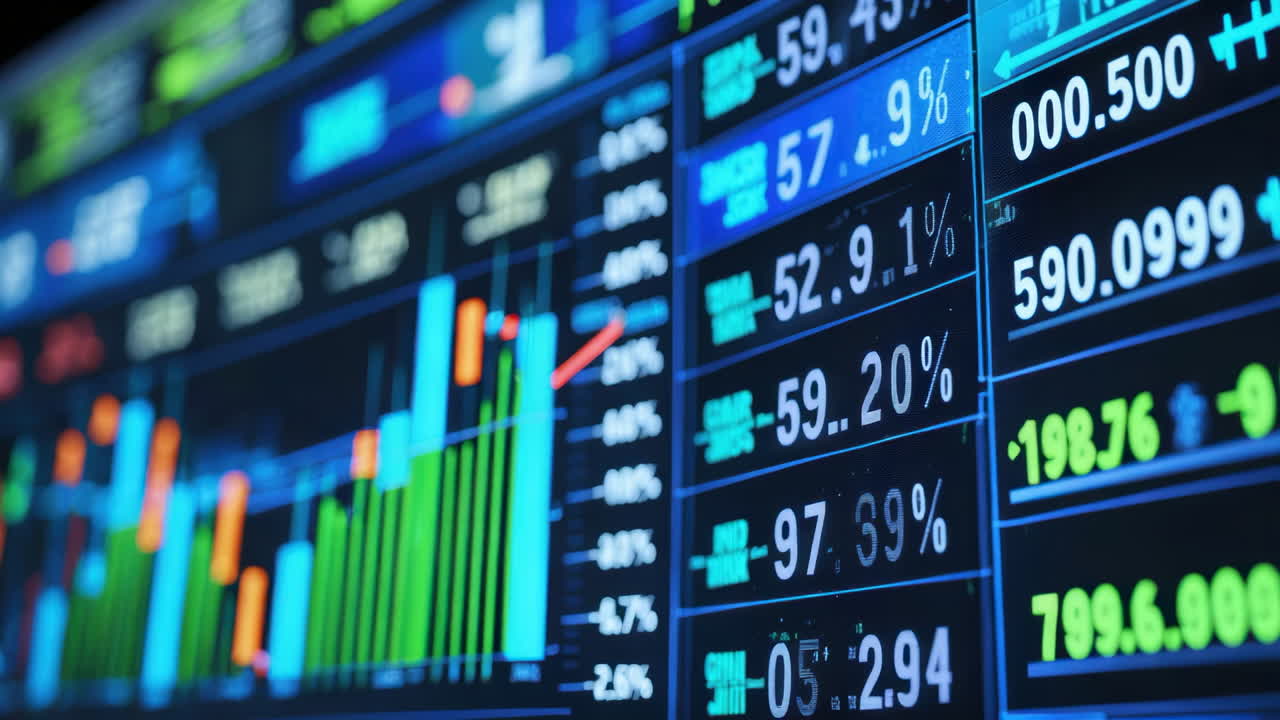 Financial Market Data and Stock Charts on Digital Display