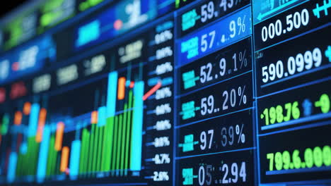 financial market data and stock charts on digital display