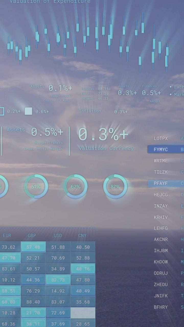 Animation of financial data processing over seascape