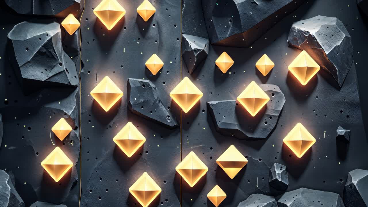 Abstract glowing diamond pattern on rocky background