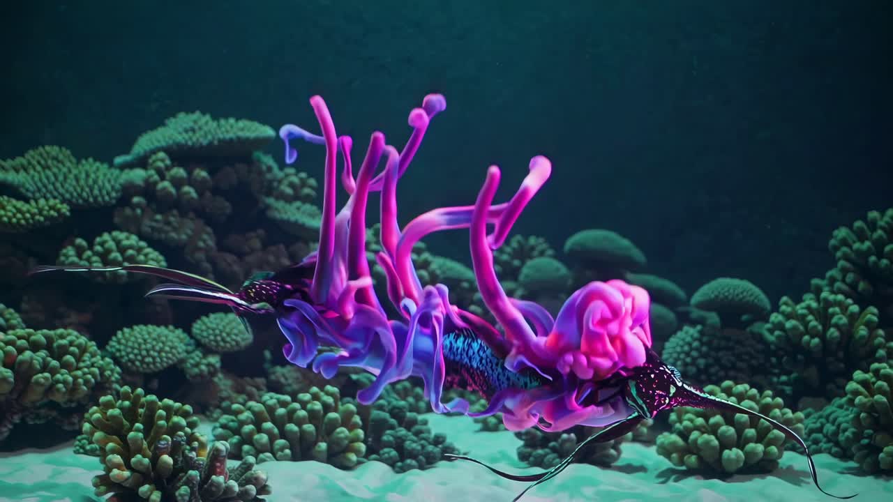 Abstract Underwater Liquid Art with Coral Reef