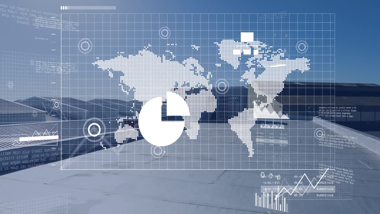 현대적인 건물 위에 데이터 처리의 애니메이션