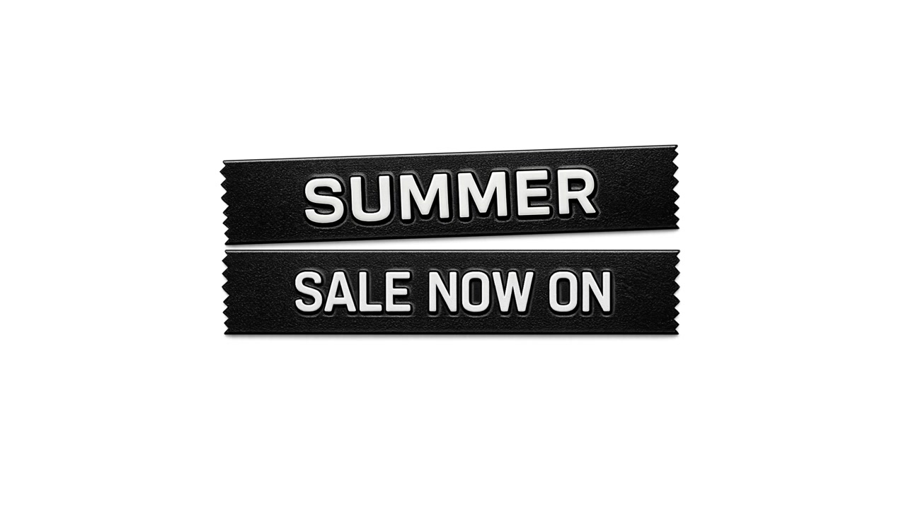 Đồ họa nhãn dập nổi phong cách cổ điển "SUMMER SALE NOW ON" (ĐANG GIẢM GIÁ MÙA HÈ) chuyển động trên màn hình. Nền xanh phím chroma 4k.
