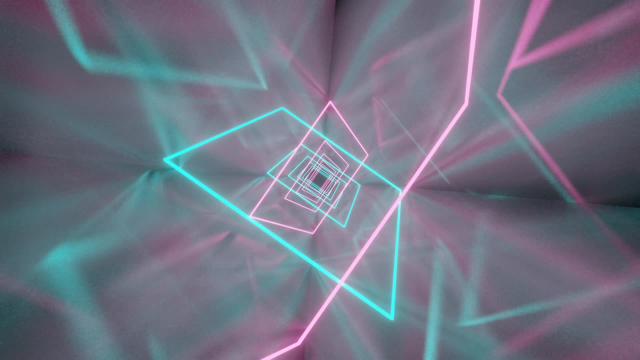 3d renderizar fondo futurista con luz ultravioleta fluorescente en el interior. animación de bucle sin costuras con líneas de neón brillantes. iluminación moderna de colores avanzando dentro de un túnel sin fin
