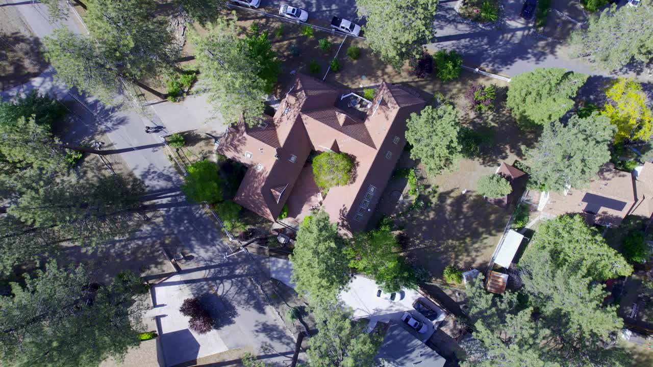 Aerial Drone Footage of Houses in a forest in Wrightwood California