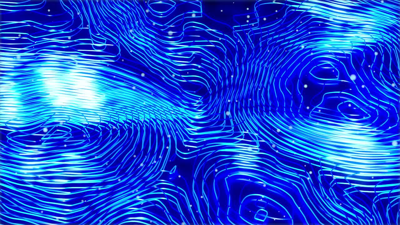 monocromo 3d renderizar fondo abstracto con partículas brillantes azules en splines. cables ondulados deformados con elementos de brillo