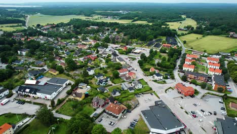 salmon fishing destnation morrum town in blekinge, sweden, aerial pullback